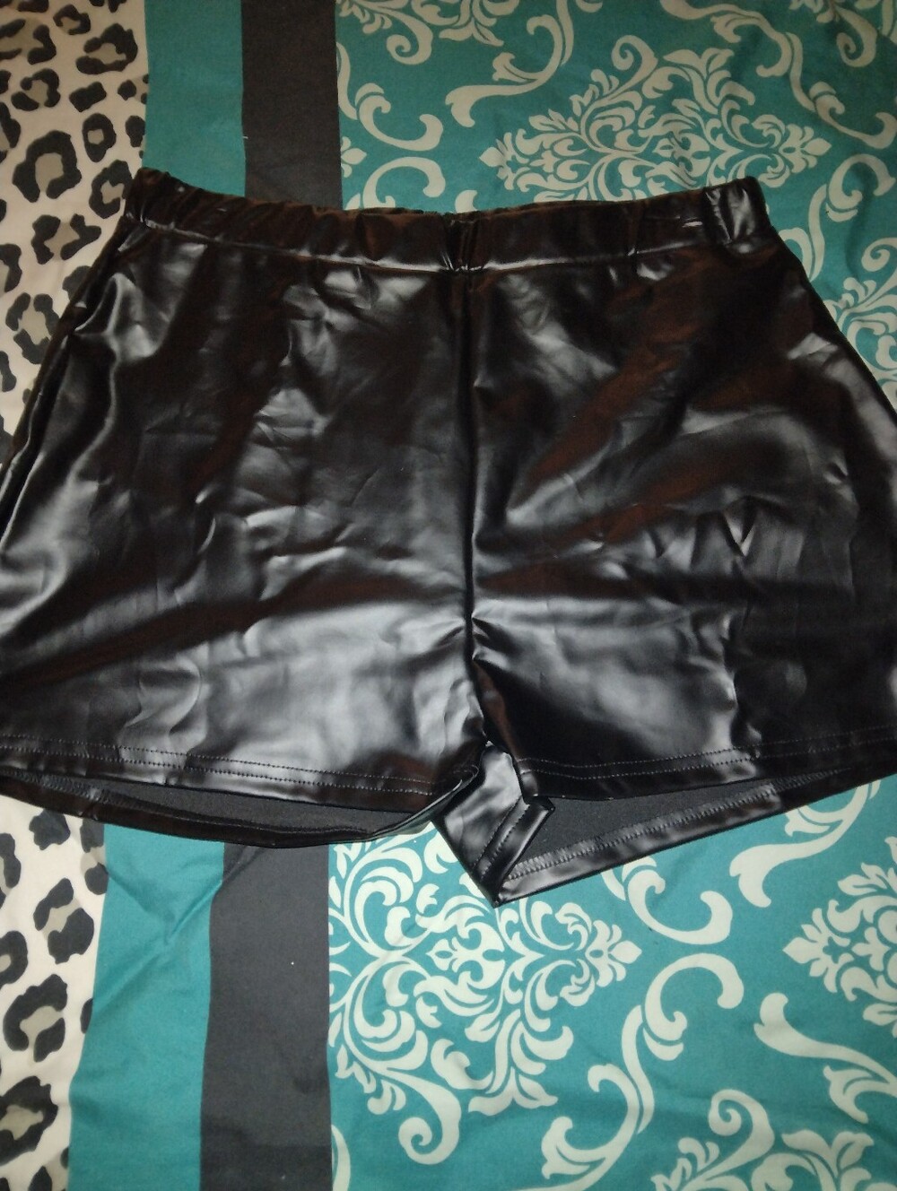 Black Faux Leather Bike Shorts - Unbranded